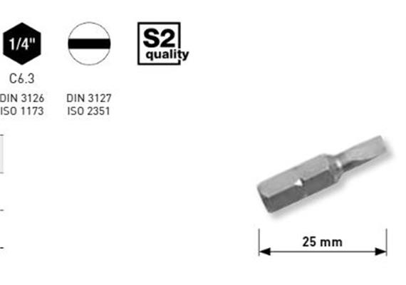 Bit Kraftwerk 1/4" Schlitz Grösse 8 x 1.6mm, Länge 25mm, 1P a 5Stk. 2726-5 - 285
