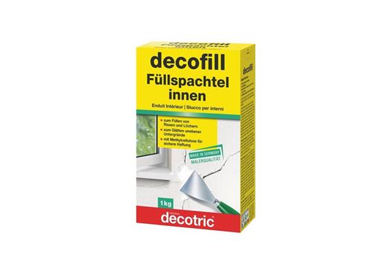 DECOTRIC DECOFILL Gipsspachtelmasse innen 1kg, für Putz, Stein, Beton, Mauerwerk