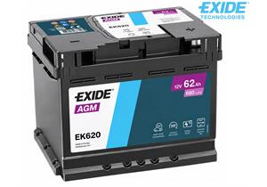 EXIDE Batterie EK620 Start-Stop AGM 12V/62Ah/680A LxBxH 242x175x190 mm
