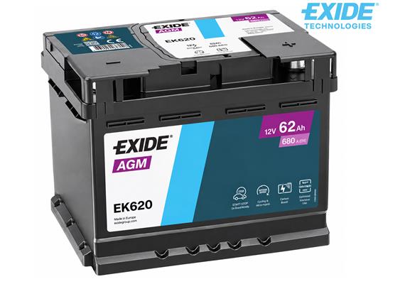 EXIDE Batterie EK620 Start-Stop AGM 12V/62Ah/680A LxBxH 242x175x190 mm