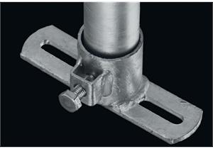 Flansch mit Schlitzplatte (Unterlage) verzinkt 1 1/2" mit 1 Schraube + Mutter M10 x 25