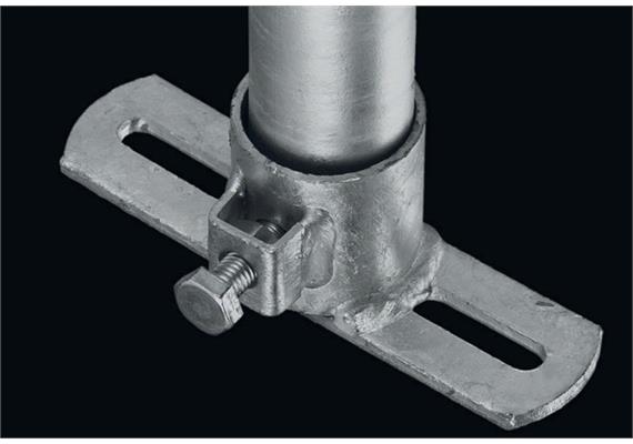 Flansch mit Schlitzplatte (Unterlage) verzinkt 1 1/2" mit 1 Schraube + Mutter M10 x 25