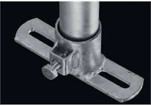 Flansch mit Schlitzplatte (Unterlage) verzinkt 1 1/2" mit 1 Schraube + Mutter M10 x 25