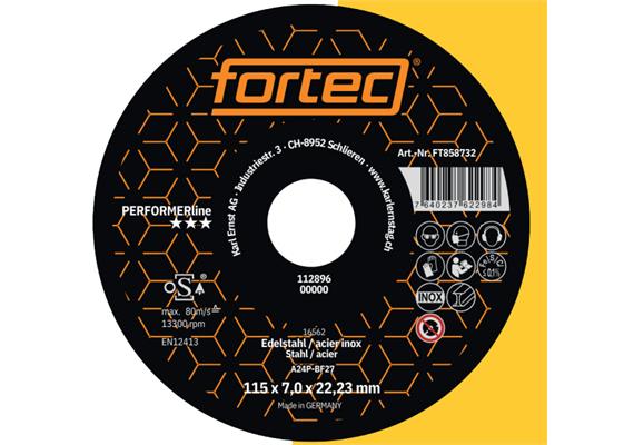 FORTEC Schruppscheibe mittelhart für Metalle und Inox Stahl Ø 125 x 7 x 22.2mm