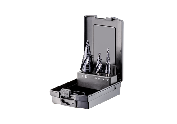 Fortec Stufenbohrer Set FT70010 mit TiAIN Beschichtung Stufenspitze 3-tlg. schwarz