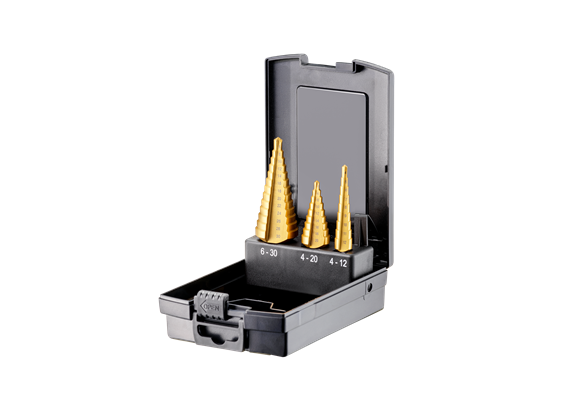 Fortec Stufenbohrer Set FT70015 mit TiN Beschichtung Stufenspitze 3-tlg. gold