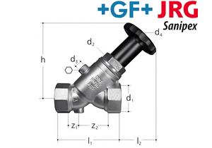 +GF+JRG LegioStop Schrägsitzventil PN 16 totraumfrei IG 1 1/2" DN40 mit Entleerstopfe 1/4