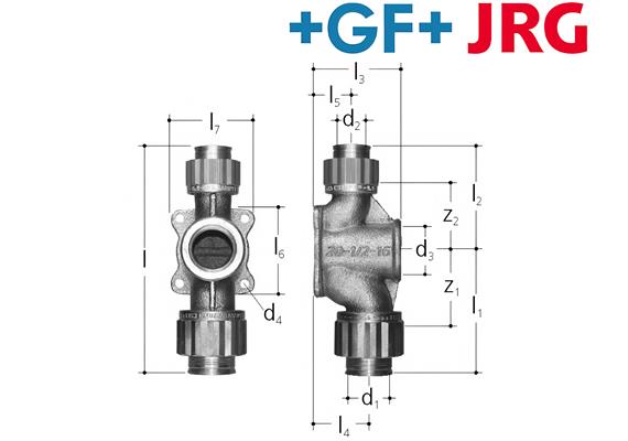 +GF+ JRG Sanipex Anschluss T-Stück Rotguss mit Flansch IG 1/2" x Ø16 / Ø16 mm