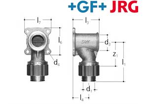 +GF+ JRG Sanipex Anschluss Winkel Rotguss mit Flansch IG 1/2" x Ø20 mm