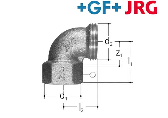 +GF+ JRG Sanipex Bogen 90° auf Verteiler Rotguss mit IG 3/4" und AG 1"