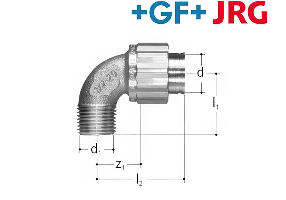 +GF+ JRG Sanipex Bogen 90° Rotguss d 16 mm AG 1/2" Brödelverschraubung