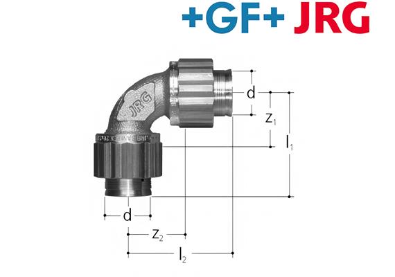 +GF+ JRG Sanipex Bogen 90° Rotguss mit Bördelverschraubung d 12 mm