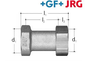 +GF+ JRG Sanipex Muffen-Verschraubung Rotguss IG/IG G 1" DN 20 Länge 64 mm
