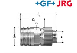 +GF+ JRG Sanipex Übergang Rotguss d 16 mm / AG d1 3/4" Bördel-Verscharubung
