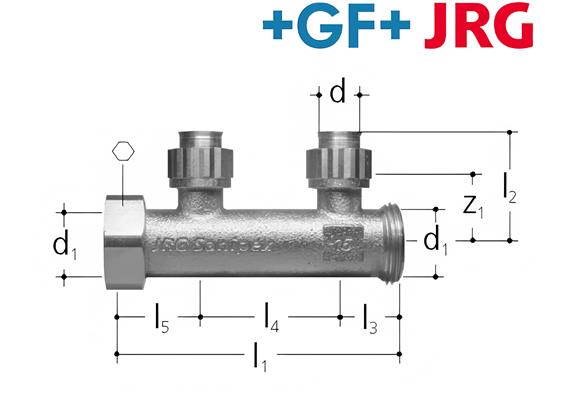 +GF+ JRG Sanipex Verteiler 2-fach Rotguss AG 1" auf Ø16 mm