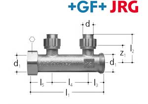 +GF+ JRG Sanipex Verteiler 2-fach Rotguss AG 1" auf Ø20 mm