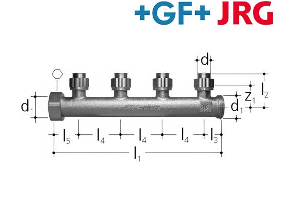 +GF+ JRG Sanipex Verteiler 4-fach Rotguss AG 1" auf Ø16 mm