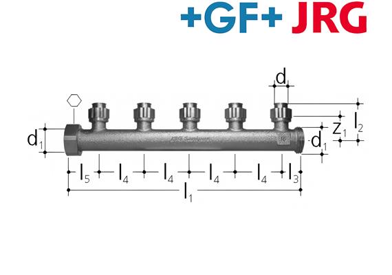 +GF+ JRG Sanipex Verteiler 5-fach Rotguss AG 1" auf Ø16 mm
