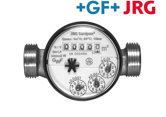 +GF+ JRG Sanipex Wasserzähler für Warmwasser bis 90° und Qn 1.5m3/h aus Messing