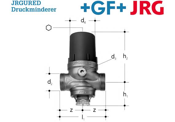 +GF+ JRGURED Druckredzierventil Rotguss 1303 GN 3/4" DN20 1" AG 2-6 bar