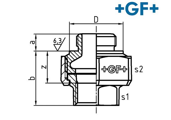 +GF+ Verschraubung Nr. 332 ohne Dichtung 5/4" Innen- /Aussengewinde verzinkt