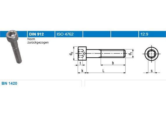 Inbus Zylinderschrauben mit Teilgewinde BN1420 dacromet 12,9 M5 x 40