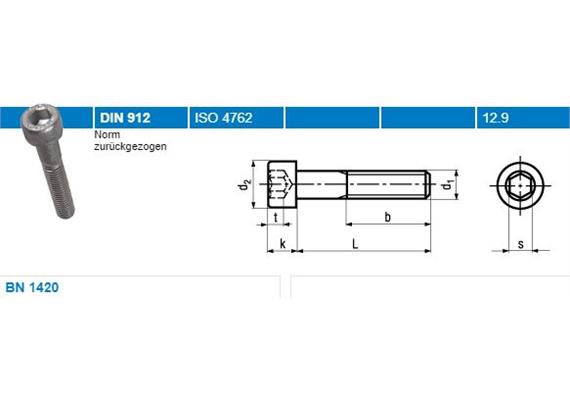 Inbus Zylinderschrauben mit Teilgewinde BN1420 dacromet 12,9 M6 x 50 - ENG
