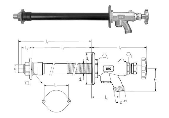 JRG frostsicheres Gartenventil ohne Schlauchverschraubung 1/2"für Wand 120 - 298mm