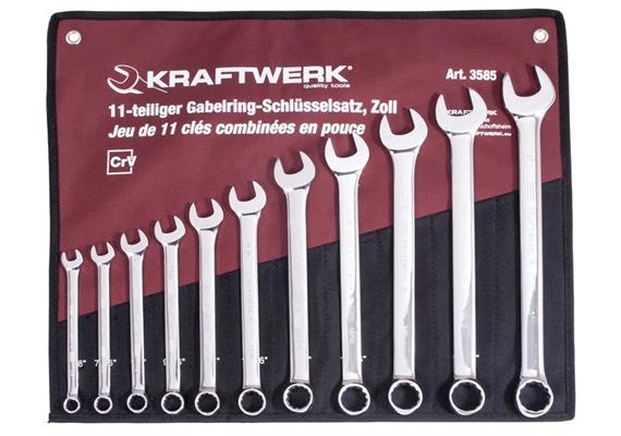 KRAFTWERK 11-t. Gabelringschl.satz 3/8"-1", Rolltasche