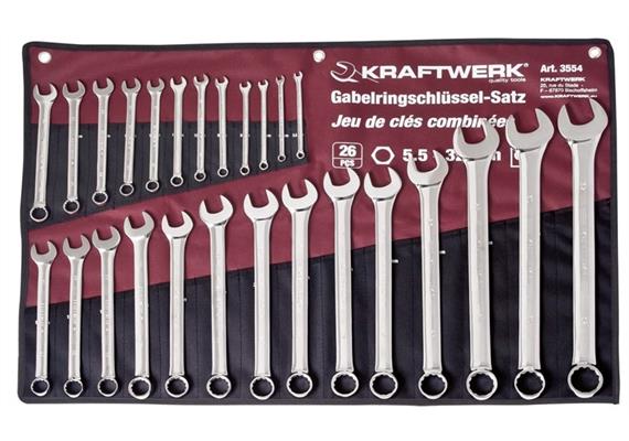 KRAFTWERK 26-t. Gabelring-Schlüsselsatz 5 - 32 mm mit Rolltasche - 285