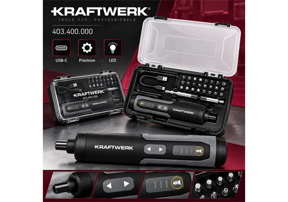 KRAFTWERK Akku-Bit-Stabschrauber Satz 3.6V mit USB-C, 28-tlg 403.400.000
