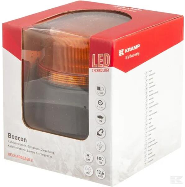 Kramp Rundumleuchte LED 12V mit Magnet + Akku, wiederaufladbar  Betriebsdauer 6 Std.