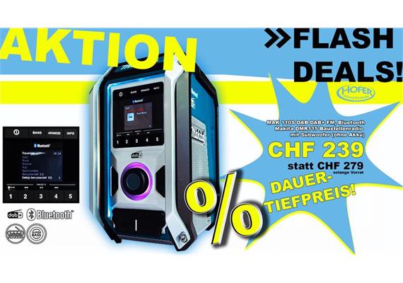 MAKITA Akku-Baustellenradio DMR115 LXT/CXT/AC FM / DAB+ / Bluetooth / Subwoofer
