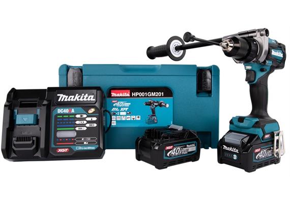 MAKITA Akku Schlagbohrmaschine HP001G 40VMAX mit 2 4Ah Akku + Ladegerät XGT