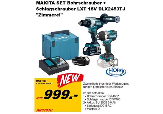 MAKITA Akku SET Bohrschrauber + Schlagschrauber LXT 18V DLX2453TJ "Zimmerei" - MAK