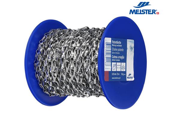 MEISTER Patentkette Messing Ø 0.35 mm verchromt (Rolle 25 m) Belastbarkeit 5 kg