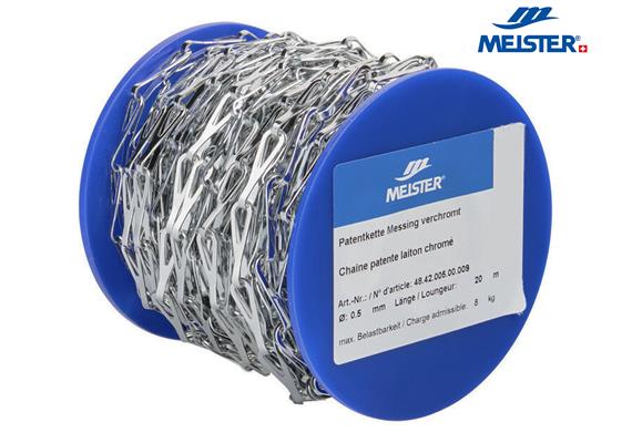 MEISTER Patentkette Messing Ø 0.5 mm verchromt (Rolle 20 m) Belastbarkeit 8 kg - 305