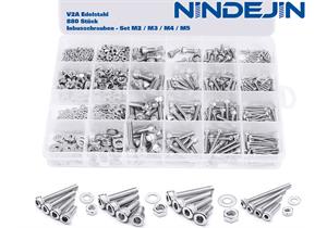 NINDEJIN Inbus Zylinderschrauben-Set 880 Stk. M2/M3/M4/M5 V2A Edelstahl