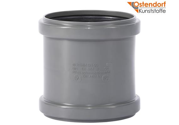 OSTENDORF KUNSTSTOFFE Doppelmuffe grau Ø 90 mm PP HTsafeMM