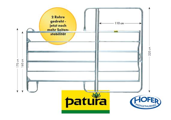 PATURA Panel-6 mit Tor, Breite 2,40 m, Höhe 2,20 m, für Pferd, Rind,