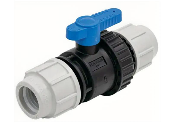 PLASSON Kugelhahn beidseitig mit Klemmfittings aus PP Ø 20 mm