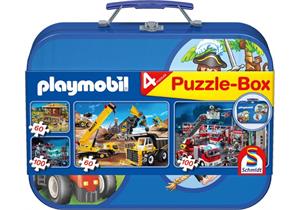 Schmidt 4 Puzzles-Box Metalkoffer - Playmobil