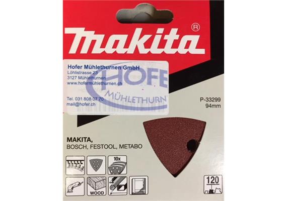 Schwingschleifer Dreieck 94 x 94x 94mm 6 Loch Korn 120 für Holz, Metall - MAK