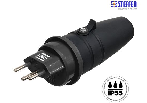 STEFFEN Stecker Typ 13 IP55 schlagfest 3-polig gegen Staub und Spritzwasser