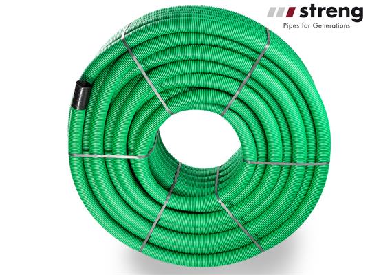 STRENG HDPE Drainagerohre Flex gerollt geschlitzt, grün Ø 63 x 52 mm innen glatt