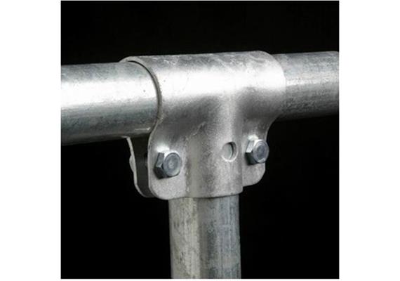 T-Schelle geschlossen verzinkt Durchgang 1 1/2 Abgang 1 1/2" mit Schrauben M10 x 30