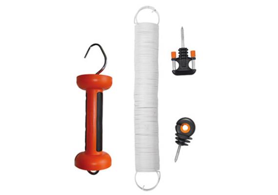 Torspannfeder 5m Gallagher weiss mit Griff rot, Torgriff - und Ringisolator - 053