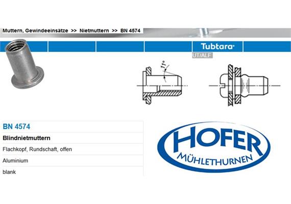 TUBTARA M3 D5/8 L 9,75 Klemmlänge 0,25-2mm Blindnietmuttern BN4574 Flachkopf offen ALU