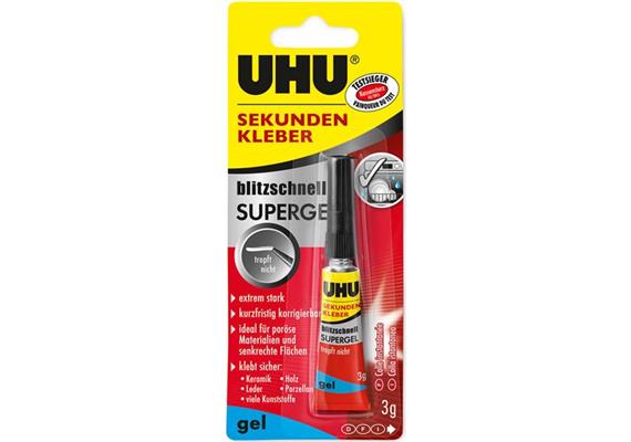 UHU Sekundenkleber blitzschnell SUPERGEL, Tube 3g - EHD