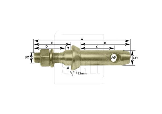 Unterlenkerbolzen mit Gewinde 5/8" Kat. 1, D16/22mm L=136mm